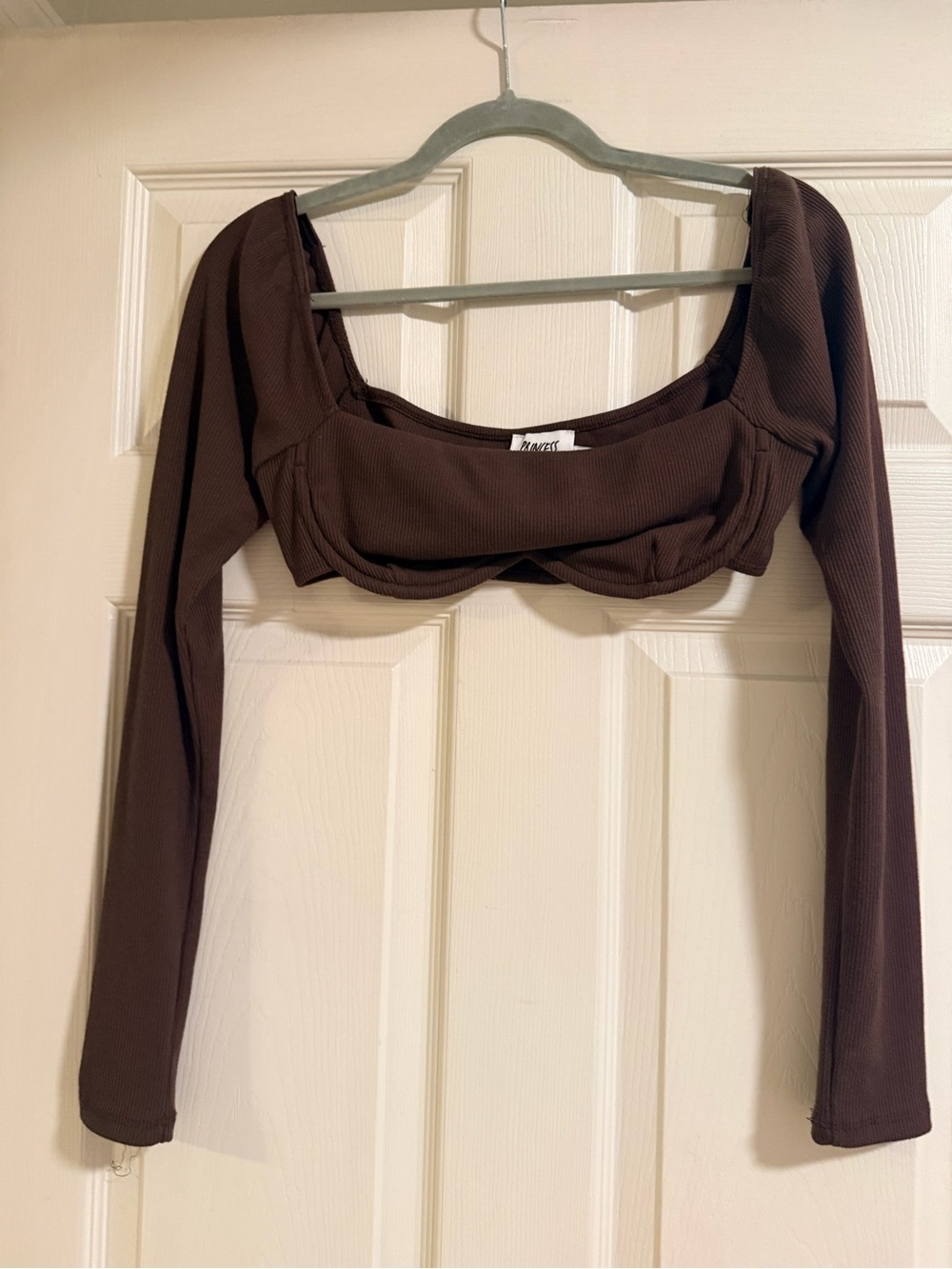 Princess Polly Chocolate Brown Long Sleeve Square Neck Crop Top